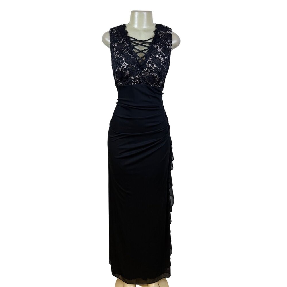 Betsy Adam Lace-Embellished Women's Black Sleeveless Maxi Dress Size 18